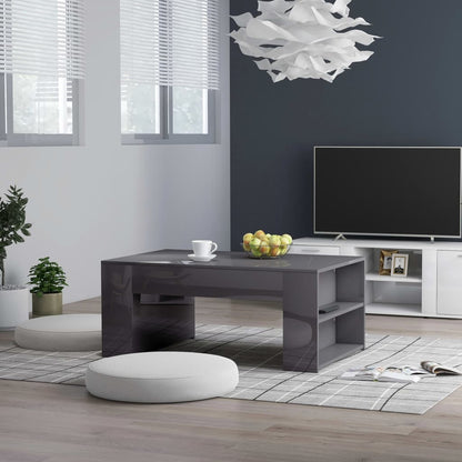 Tavolino da Salotto Grigio Lucido 100x60x42cm Legno Multistrato
