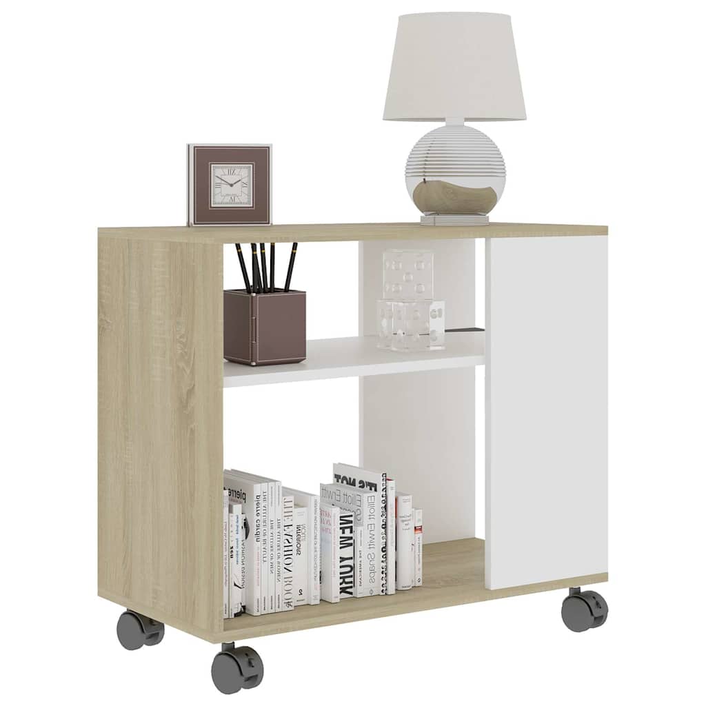 Tavolino Bianco e Sonoma 70x35x55 cm Legno Multistrato