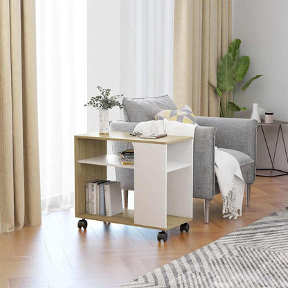 Tavolino Bianco e Sonoma 70x35x55 cm Legno Multistrato