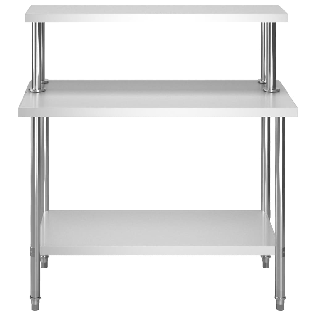 Tavolo Lavoro Cucina con Mensola 120x60x120 cm in Acciaio Inox