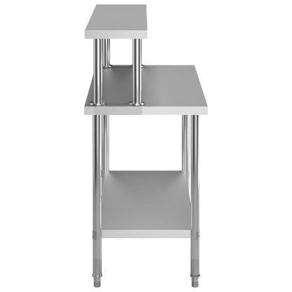 Tavolo Lavoro Cucina con Mensola 120x60x120 cm in Acciaio Inox