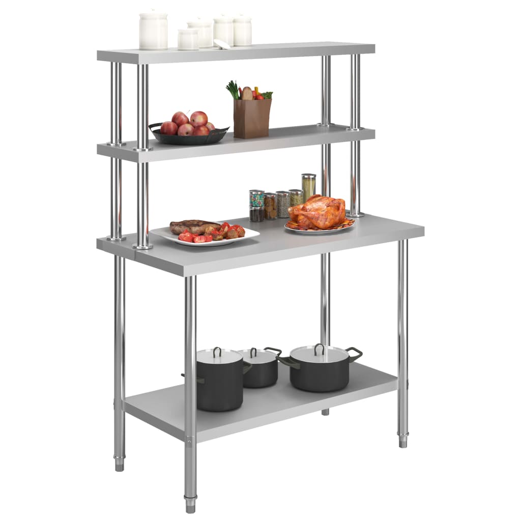 Tavolo Lavoro Cucina con Mensola 120x60x150 cm in Acciaio Inox
