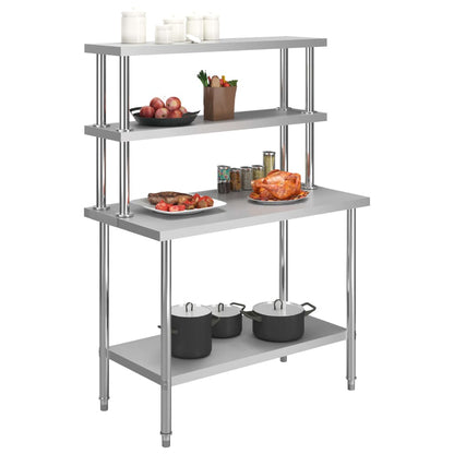 Tavolo Lavoro Cucina con Mensola 120x60x150 cm in Acciaio Inox