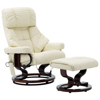 Poltrona Massaggi Reclinabile Crema Similpelle e Legno Curvato