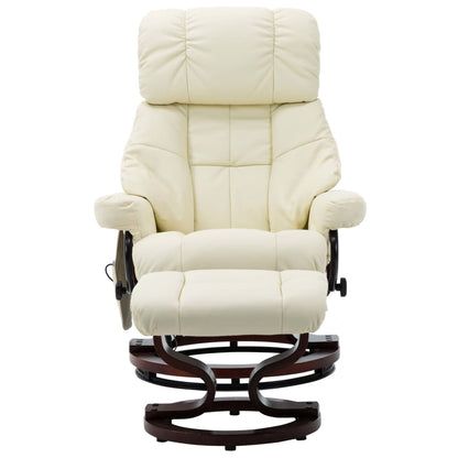 Poltrona Massaggi Reclinabile Crema Similpelle e Legno Curvato