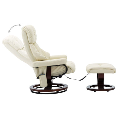 Poltrona Massaggi Reclinabile Crema Similpelle e Legno Curvato