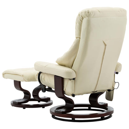 Poltrona Massaggi Reclinabile Crema Similpelle e Legno Curvato