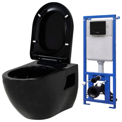 WC a Muro con Sciacquone Nascosto in Ceramica Nera