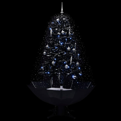 Albero di Natale con Nevicata e Base ad Ombrello Nero 170cm PVC