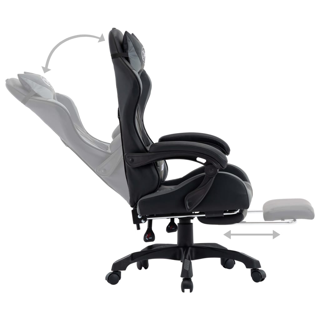 Sedia da Gaming con Poggiapiedi Grigia e Nera in Similpelle