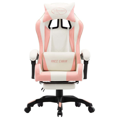 Sedia da Gaming con Poggiapiedi Rosa e Bianca in Similpelle