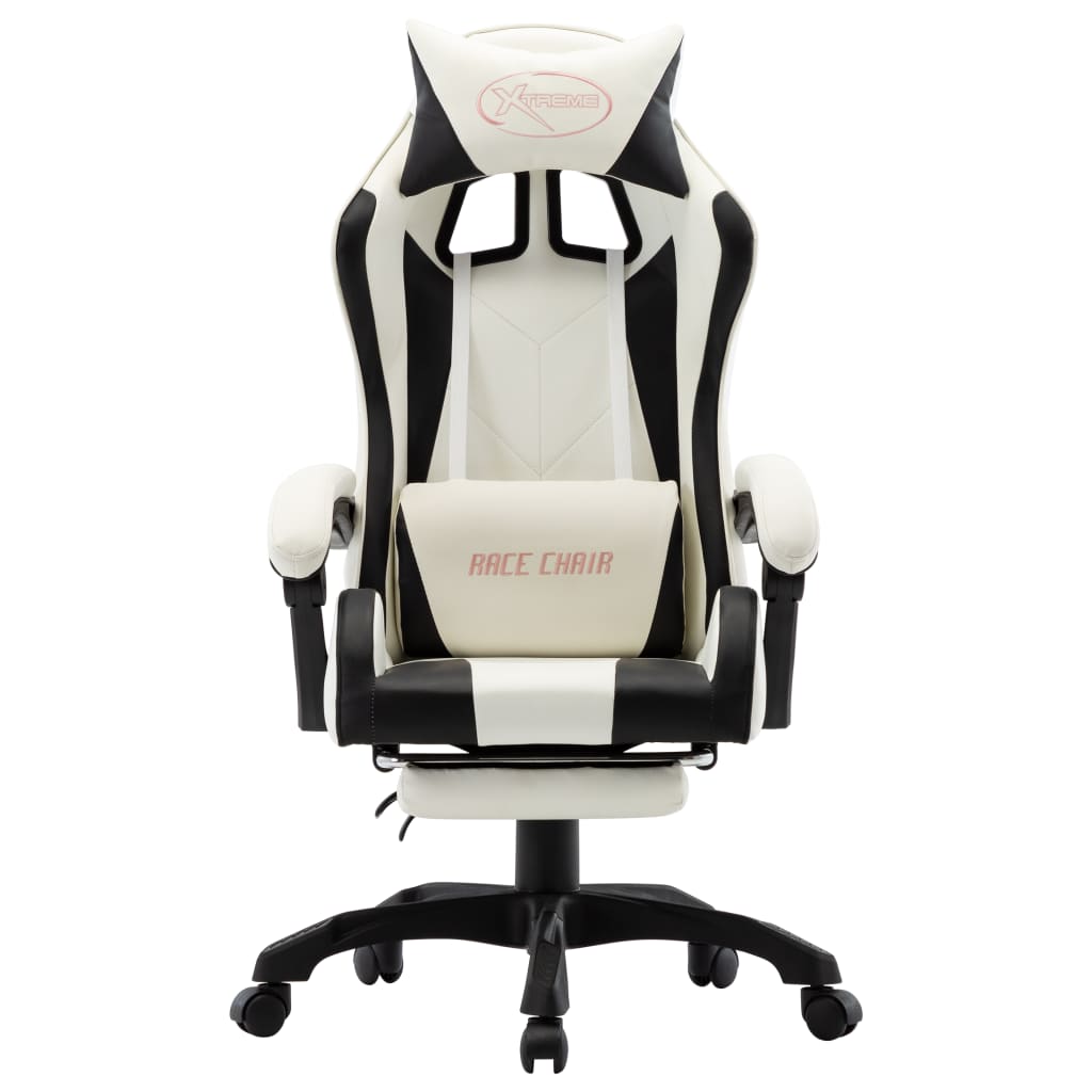 Sedia da Gaming con Poggiapiedi Nera e Bianca in Similpelle