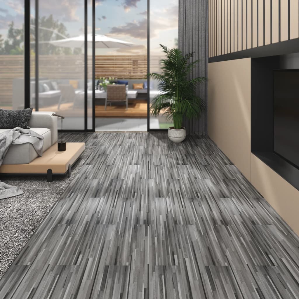 Listoni Pavimento PVC 5,02 m² 2 mm Autoadesivi Grigio a Strisce