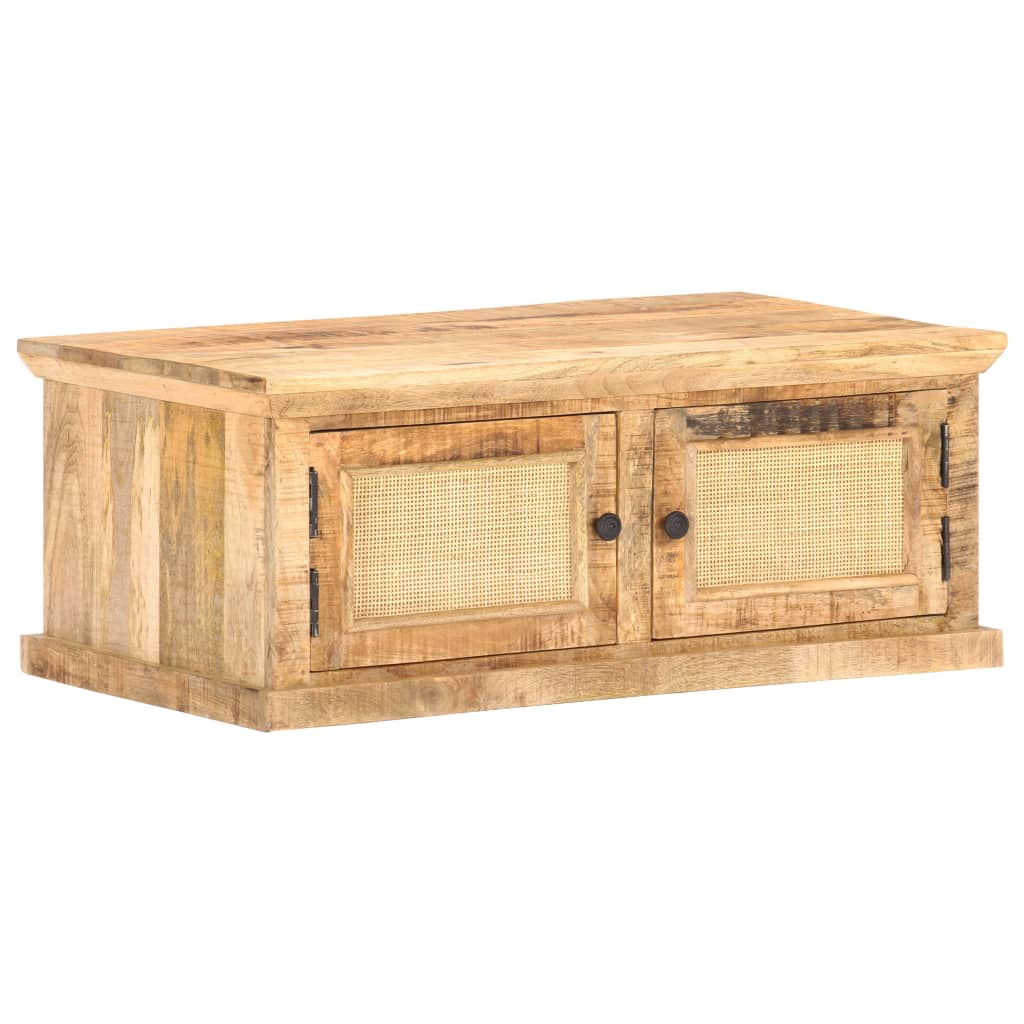 Tavolino da Salotto 90x50x35 cm Legno Massello di Mango e Canna