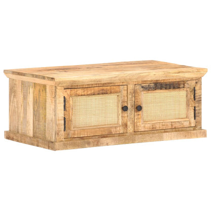 Tavolino da Salotto 90x50x35 cm Legno Massello di Mango e Canna