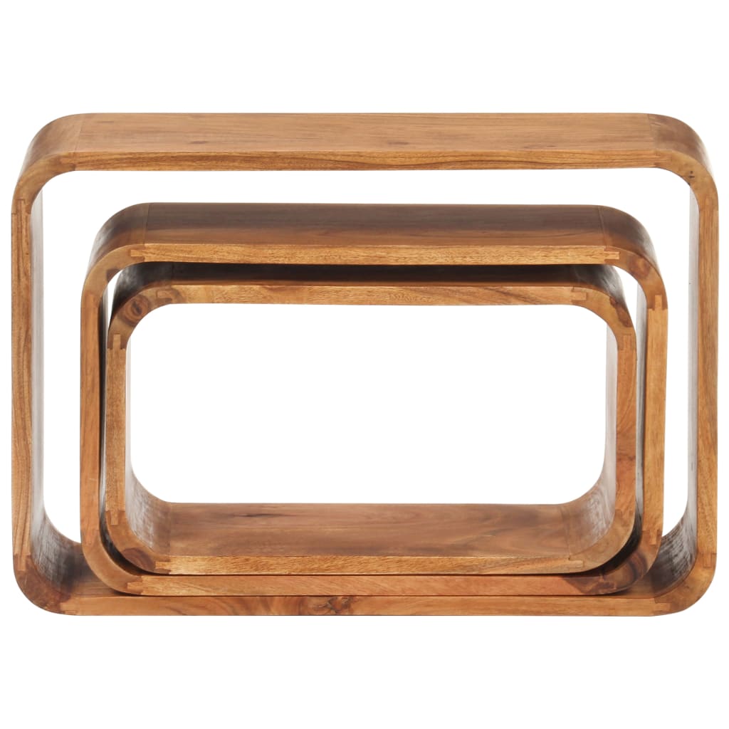 Tavolini 3 pz in Legno Massello di Acacia Finitura Ambra