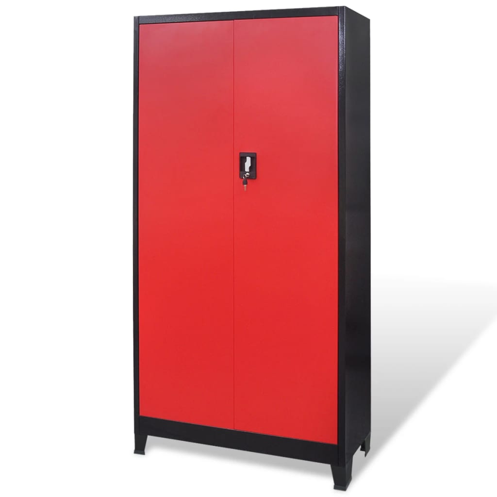 Armadio Portautensili con Cassetti 90x40x180 cm Rosso e Nero