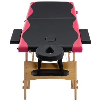 Lettino Massaggio Pieghevole a 2 Sezioni Legno Nero e Rosa