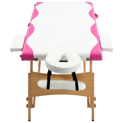 Lettino Massaggio Pieghevole 2 Sezioni in Legno Bianco e Rosa