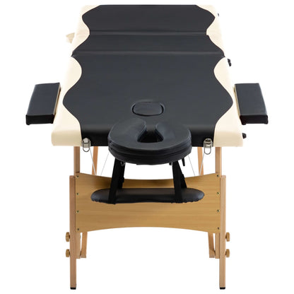 Lettino Massaggio Pieghevole a 3 Sezioni Legno Nero e Beige
