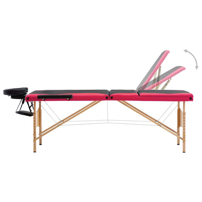 Lettino Massaggio Pieghevole a 3 Sezioni Legno Nero e Rosa