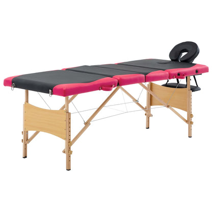 Lettino Massaggio Pieghevole a 4 Sezioni Legno Nero e Rosa