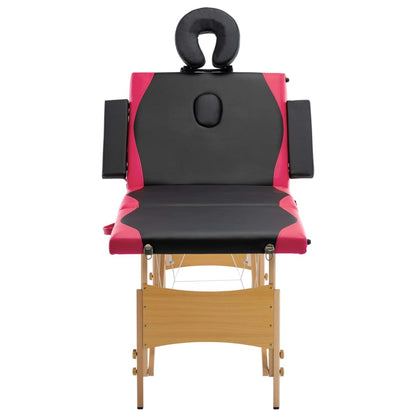 Lettino Massaggio Pieghevole a 4 Sezioni Legno Nero e Rosa