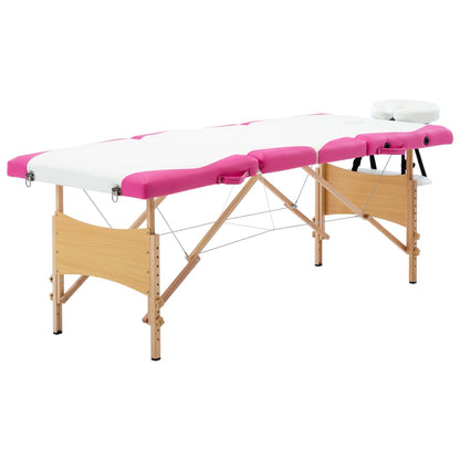 Lettino Massaggio Pieghevole 4 Sezioni in Legno Bianco e Rosa