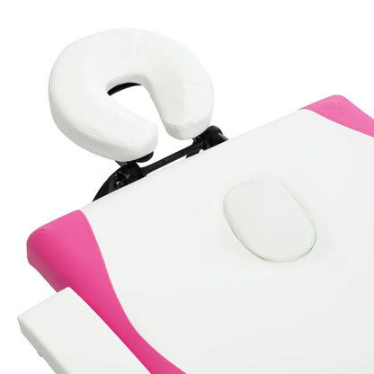 Lettino Massaggio Pieghevole 4 Sezioni in Legno Bianco e Rosa