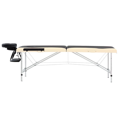 Lettino Massaggio Pieghevole 2 Zone in Alluminio Nero e Beige