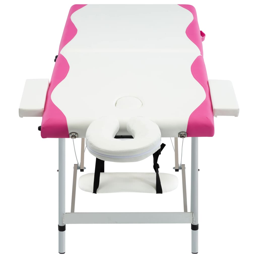 Lettino Massaggio Pieghevole 2 Zone in Alluminio Bianco e Rosa