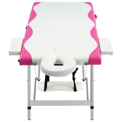 Lettino Massaggio Pieghevole 2 Zone in Alluminio Bianco e Rosa