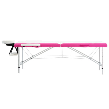 Lettino Massaggio Pieghevole 2 Zone in Alluminio Bianco e Rosa