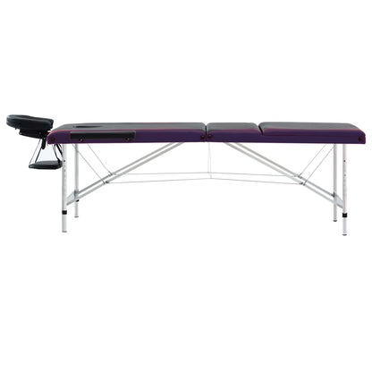 Lettino Massaggio Pieghevole 3 Zone in Alluminio Nero e Viola