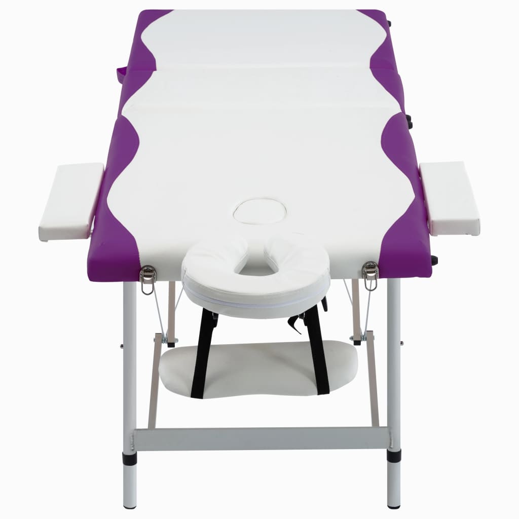 Lettino Massaggio Pieghevole 3 Zone in Alluminio Bianco e Viola
