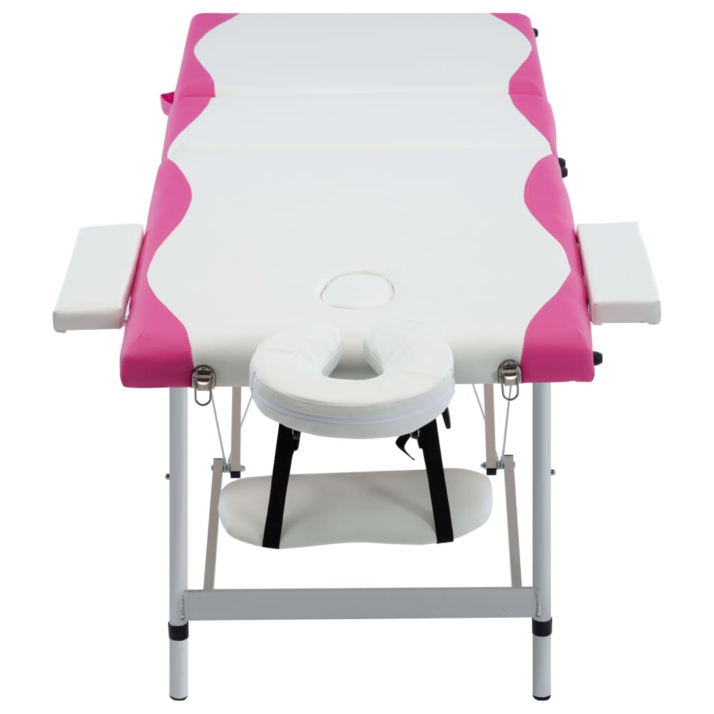 Lettino Massaggio Pieghevole 3 Zone in Alluminio Bianco e Rosa