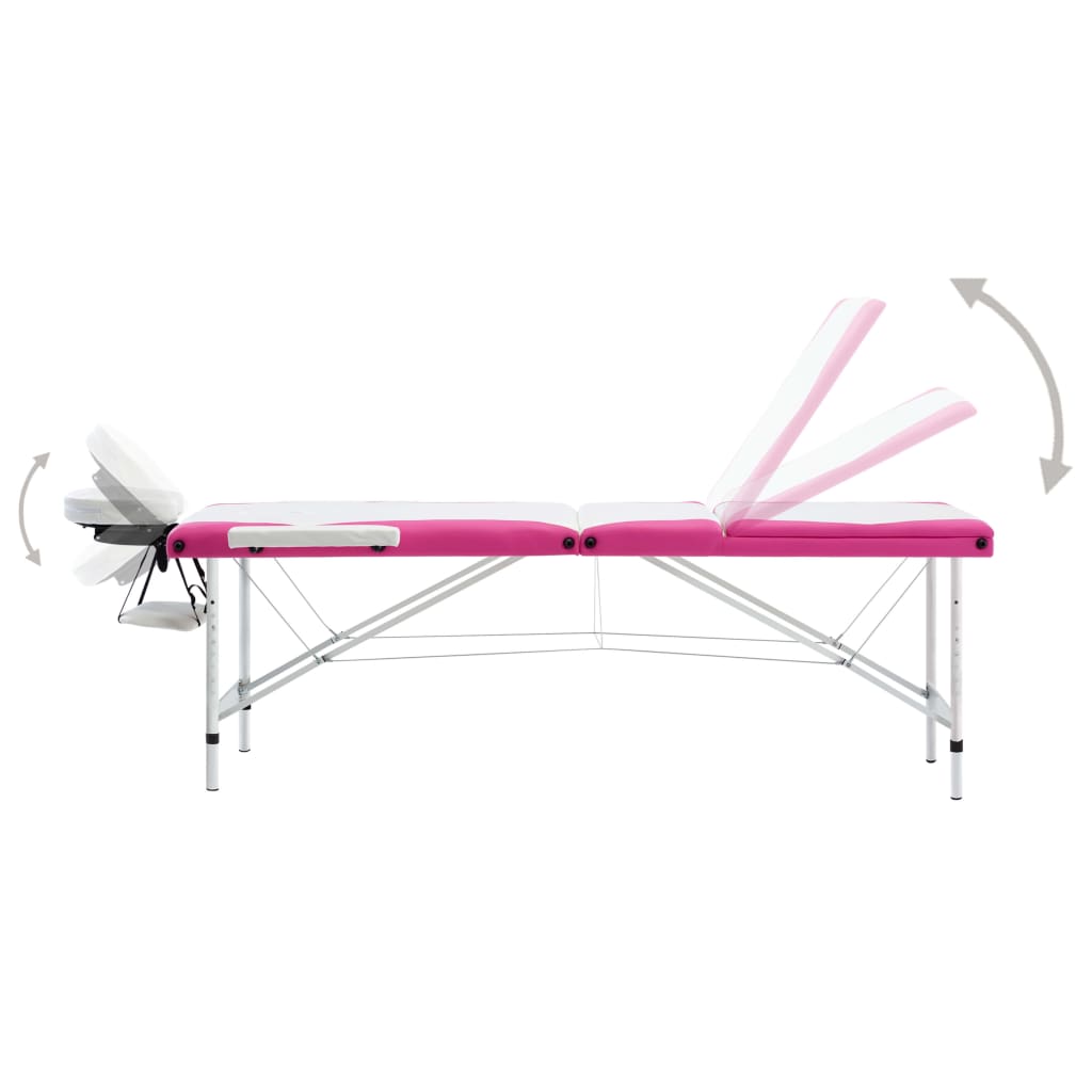 Lettino Massaggio Pieghevole 3 Zone in Alluminio Bianco e Rosa