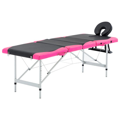 Lettino Massaggio Pieghevole 4 Zone in Alluminio Nero e Rosa