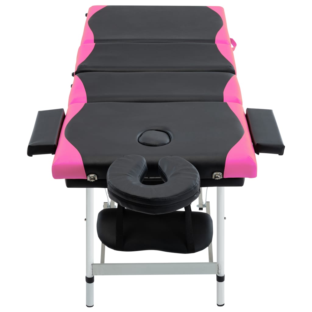 Lettino Massaggio Pieghevole 4 Zone in Alluminio Nero e Rosa