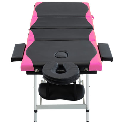 Lettino Massaggio Pieghevole 4 Zone in Alluminio Nero e Rosa