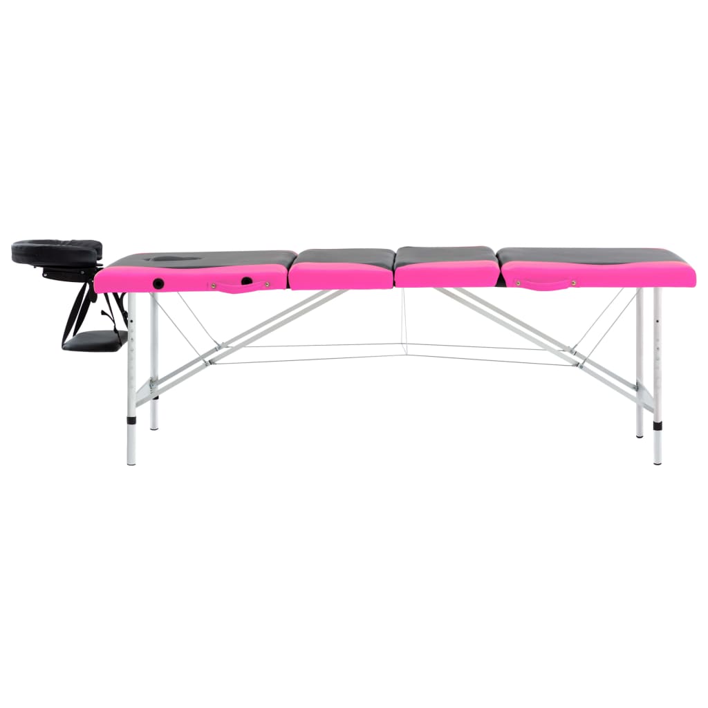 Lettino Massaggio Pieghevole 4 Zone in Alluminio Nero e Rosa