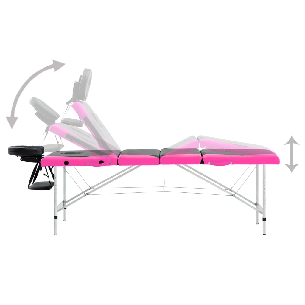Lettino Massaggio Pieghevole 4 Zone in Alluminio Nero e Rosa