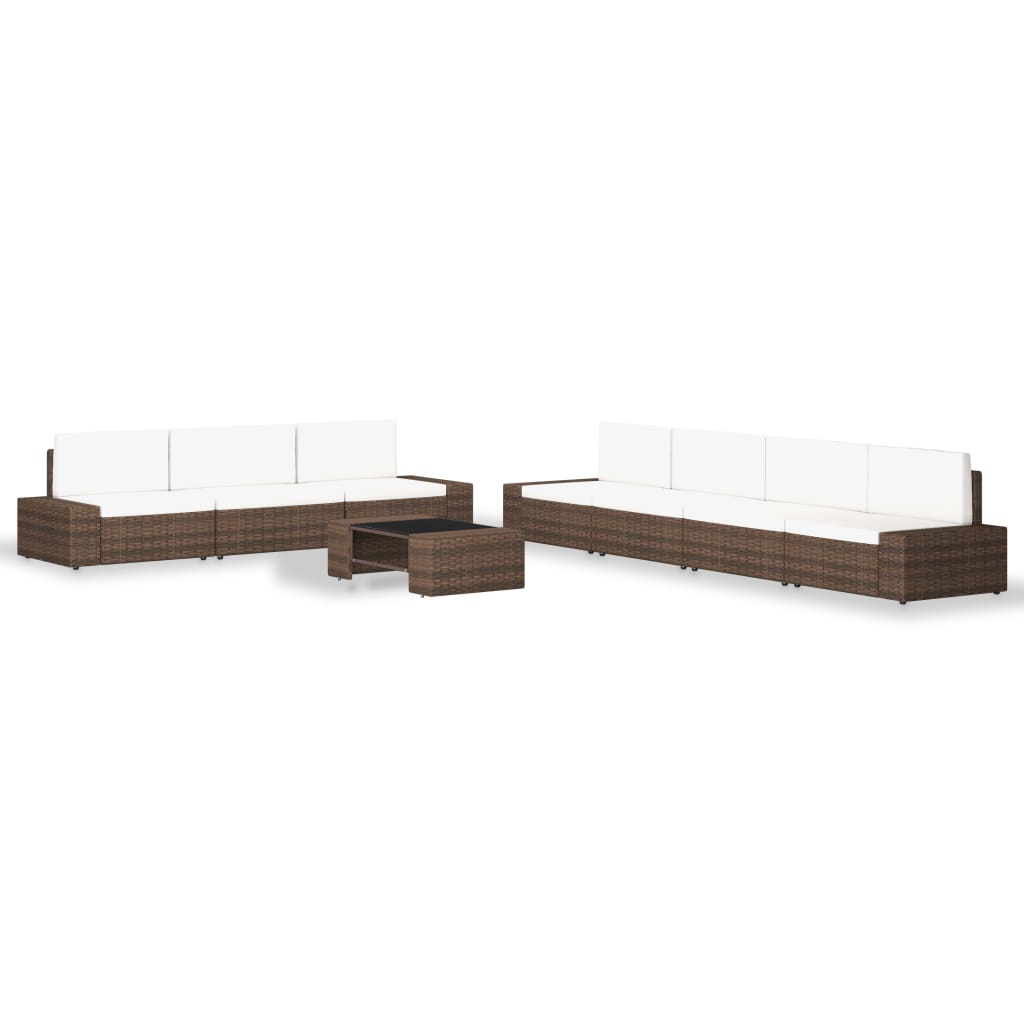 Set Divani da Giardino 8 pz in Polyrattan Marrone