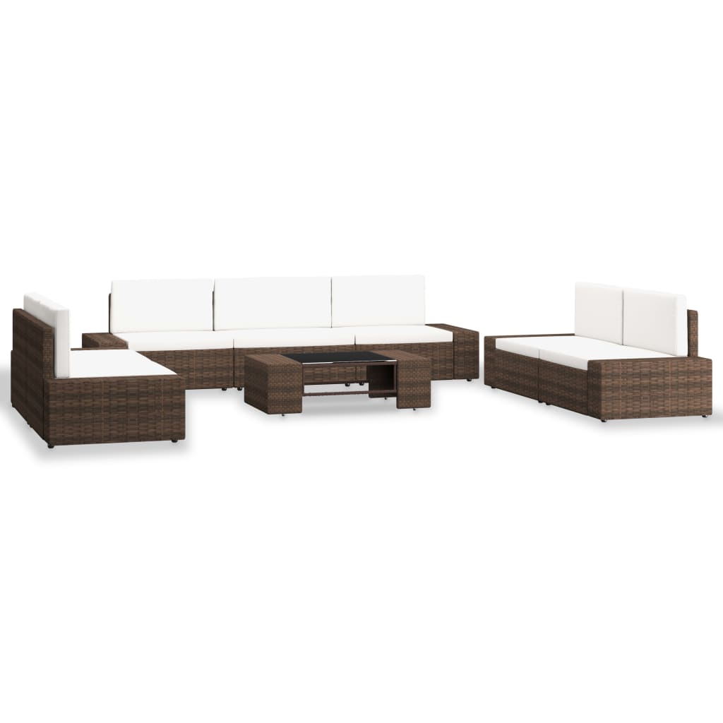 Set Divani da Giardino 8 pz in Polyrattan Marrone