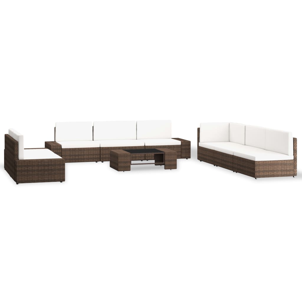Set Divani da Giardino 9 pz in Polyrattan Marrone