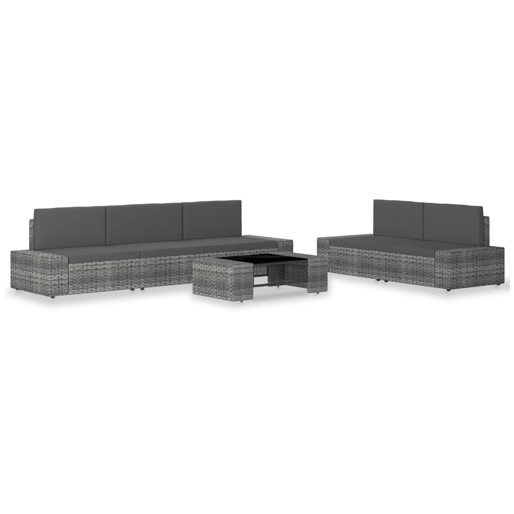 Set Divani da Giardino 6 pz in Polyrattan Grigio