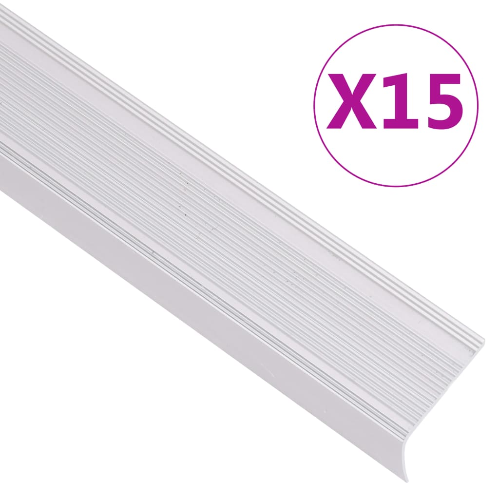 Profili a L per Gradini 15 pz in Alluminio 67 cm Argento