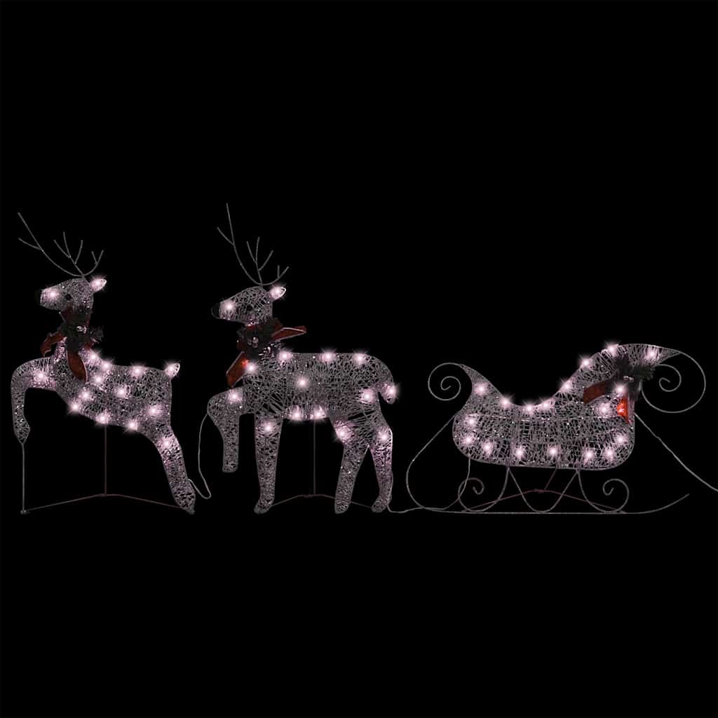 Renne e Slitta di Natale Decorazione per Esterni 60 LED Oro