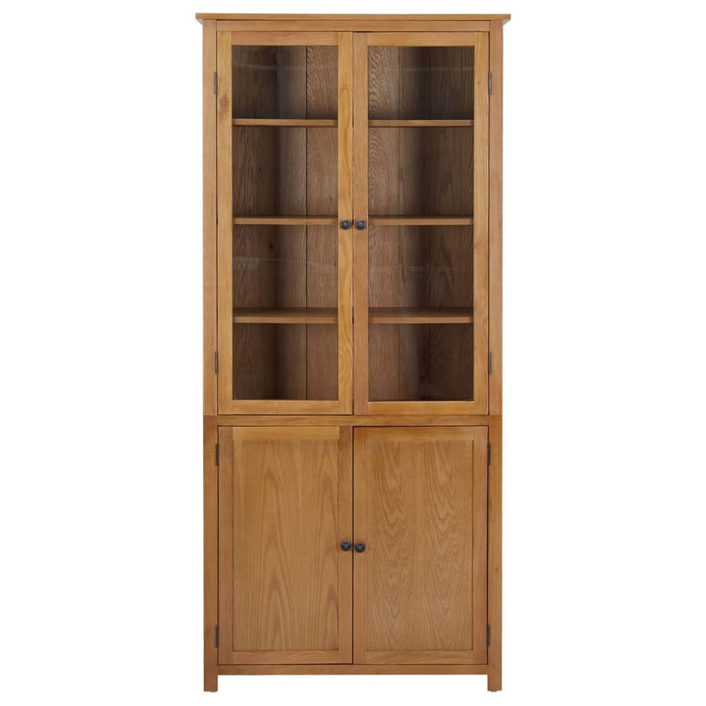 Libreria con 4 Ante 90x35x200 cm in Rovere Massello e Vetro