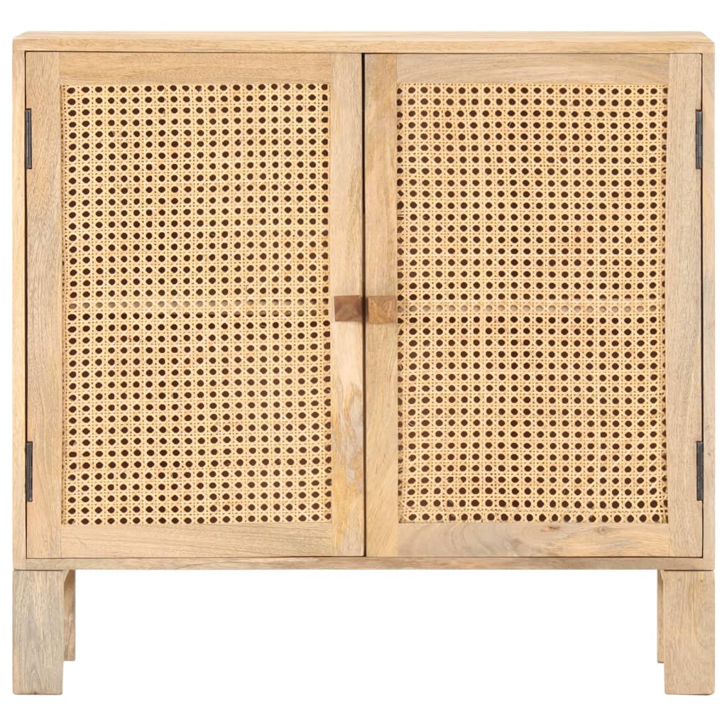 Credenza 80x30x73 cm Legno Massello di Mango e Canna Naturale